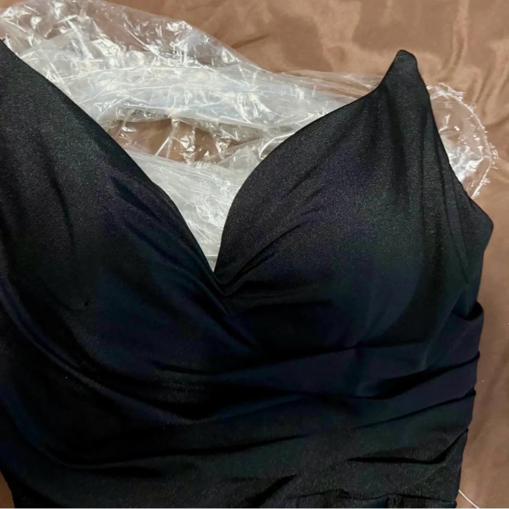 Strapless Black Evening Gown with Side Slit - Picture 2 of 4